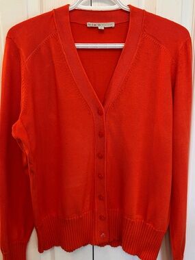 Cleo Petites V-Neck Button Cardigan Sweater Poppy Orange Size L EUC